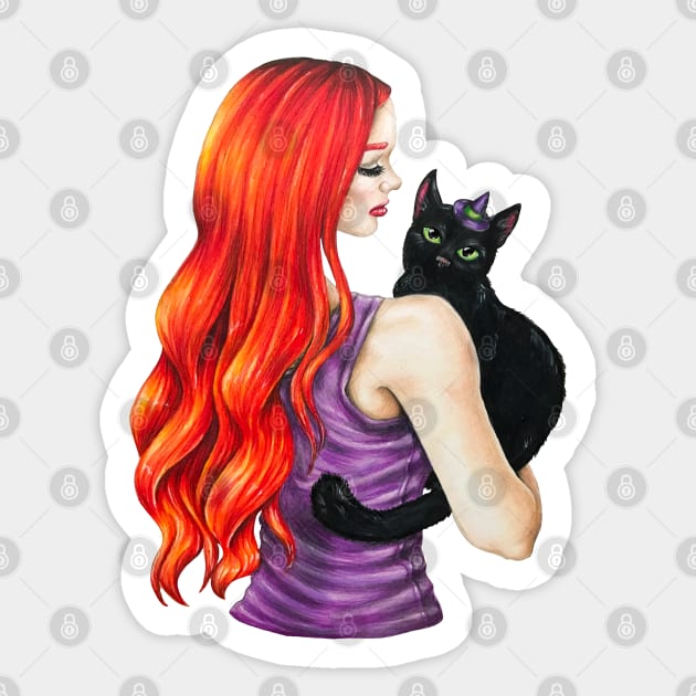 Halloween Cat and Girl Sticker by Lady Lilac